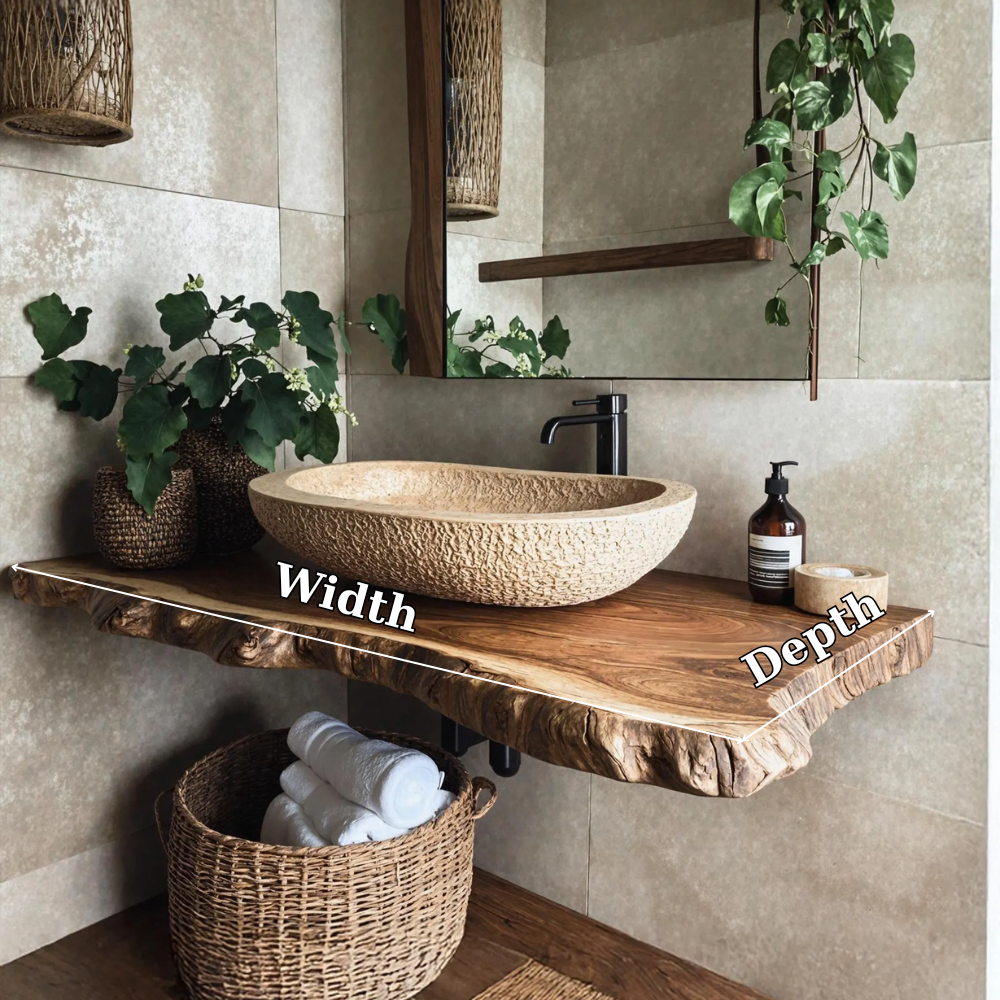 Solid Wood Floating Vanity Live Edge Wall Mount – Rustic Natural Style
