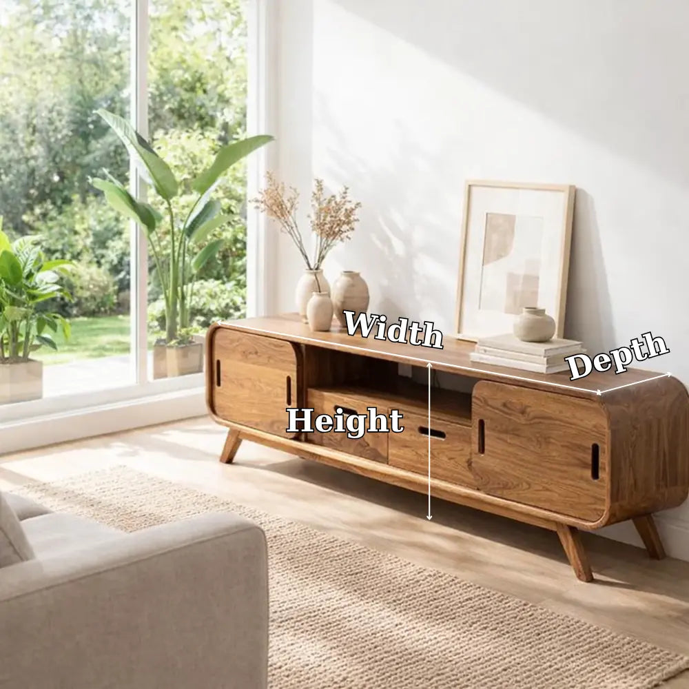 Solid Wood Modern Console Table with Sliding Doors and Open Storage Kitchnce