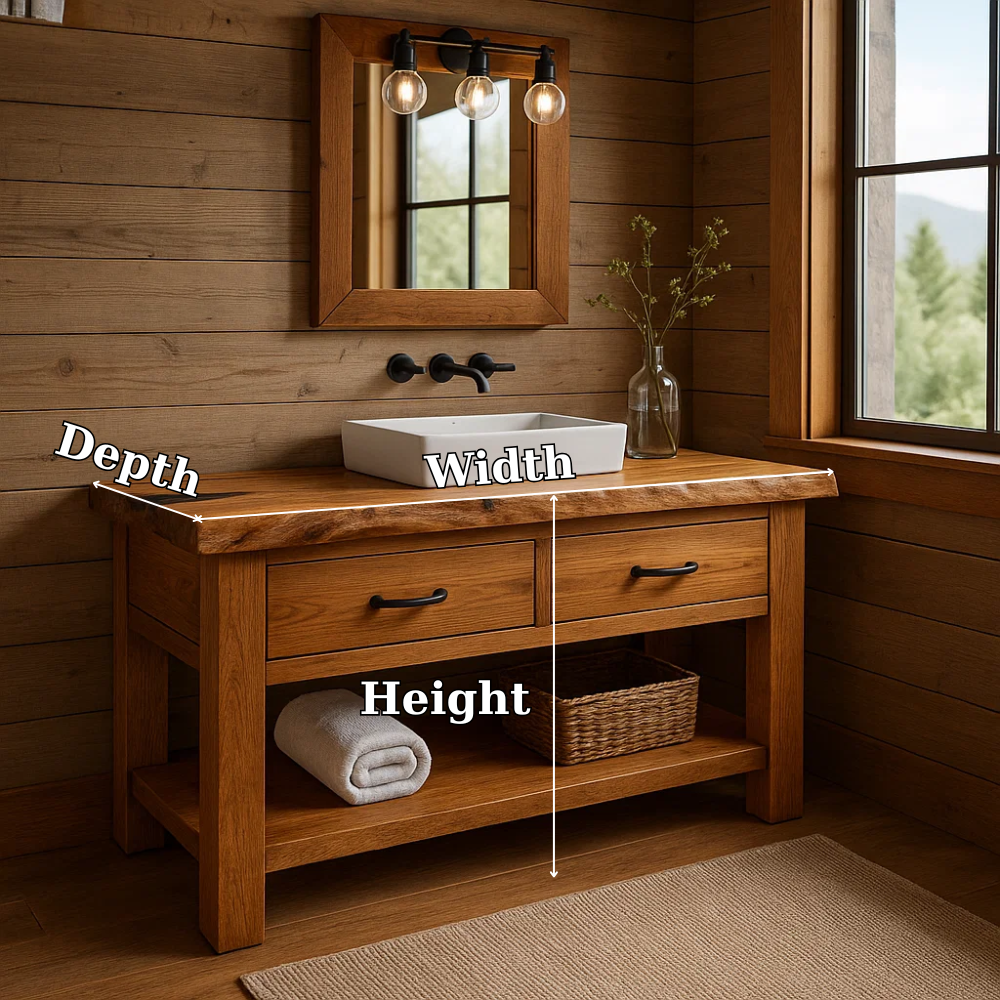 Solid Wood Bathroom Vanity Rustic Farmhouse Single Sink with Drawers and Shelf