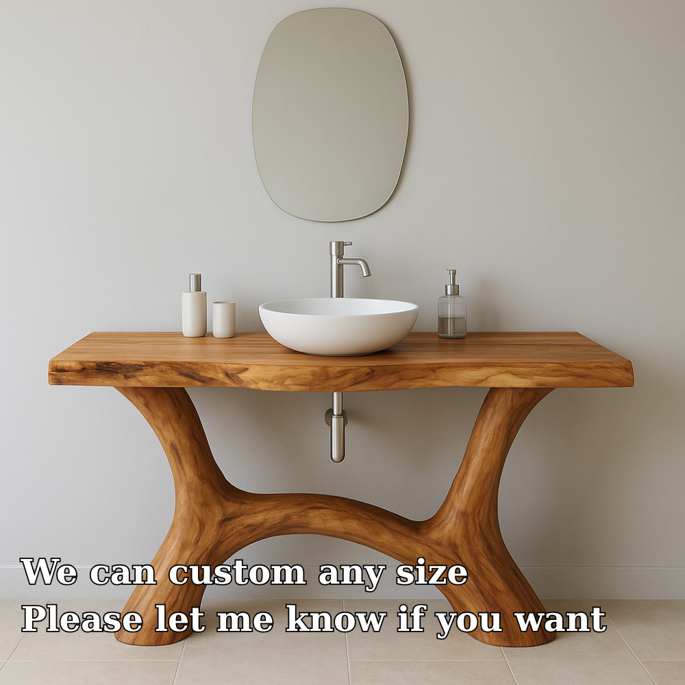 Handcrafted Solid Wood Bathroom Vanity – Modern Organic Form with Sculptural Curved Base Kitchnce
