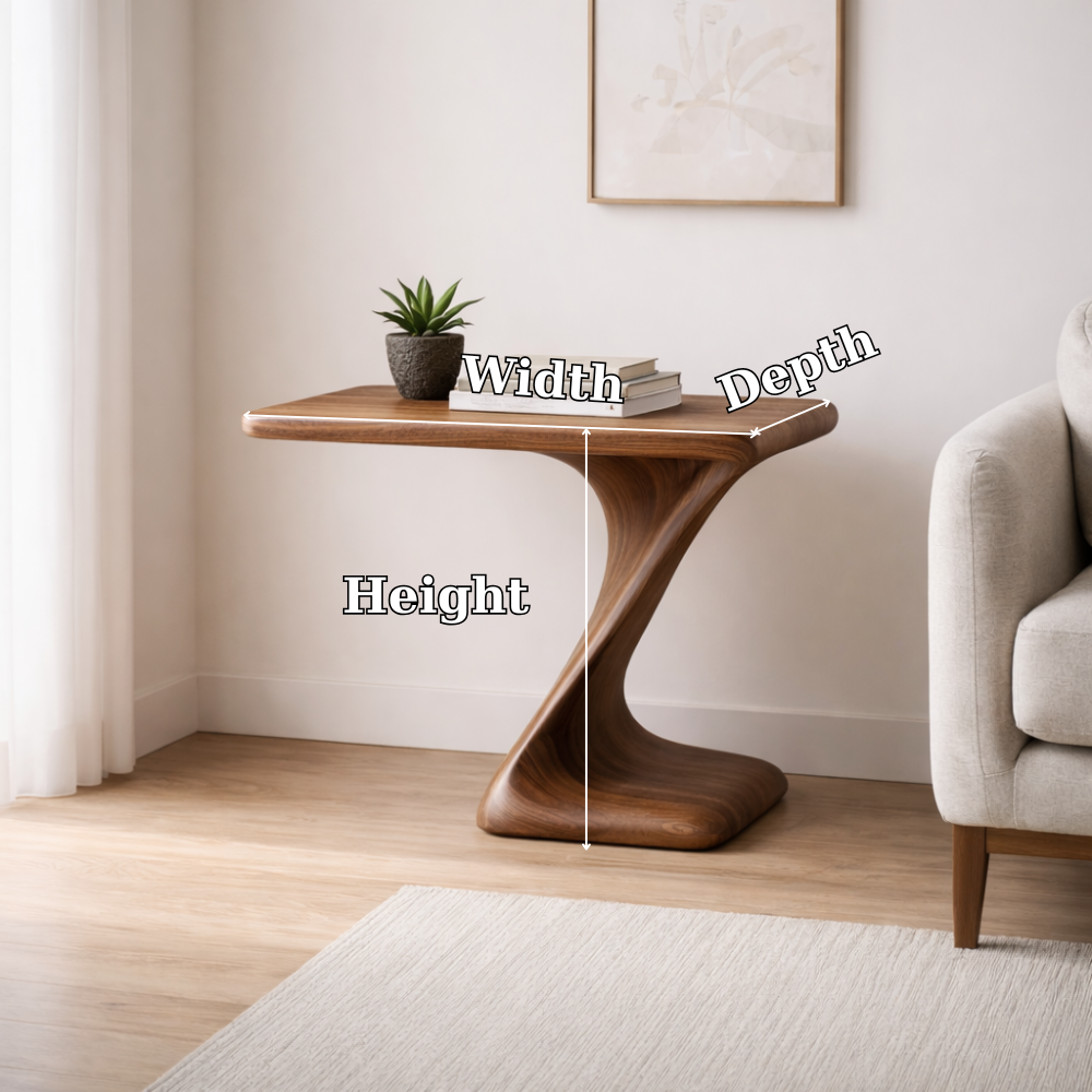 Solid Walnut Sculptural End Table – Modern Curved Wood Side Table for Living Room Kitchnce