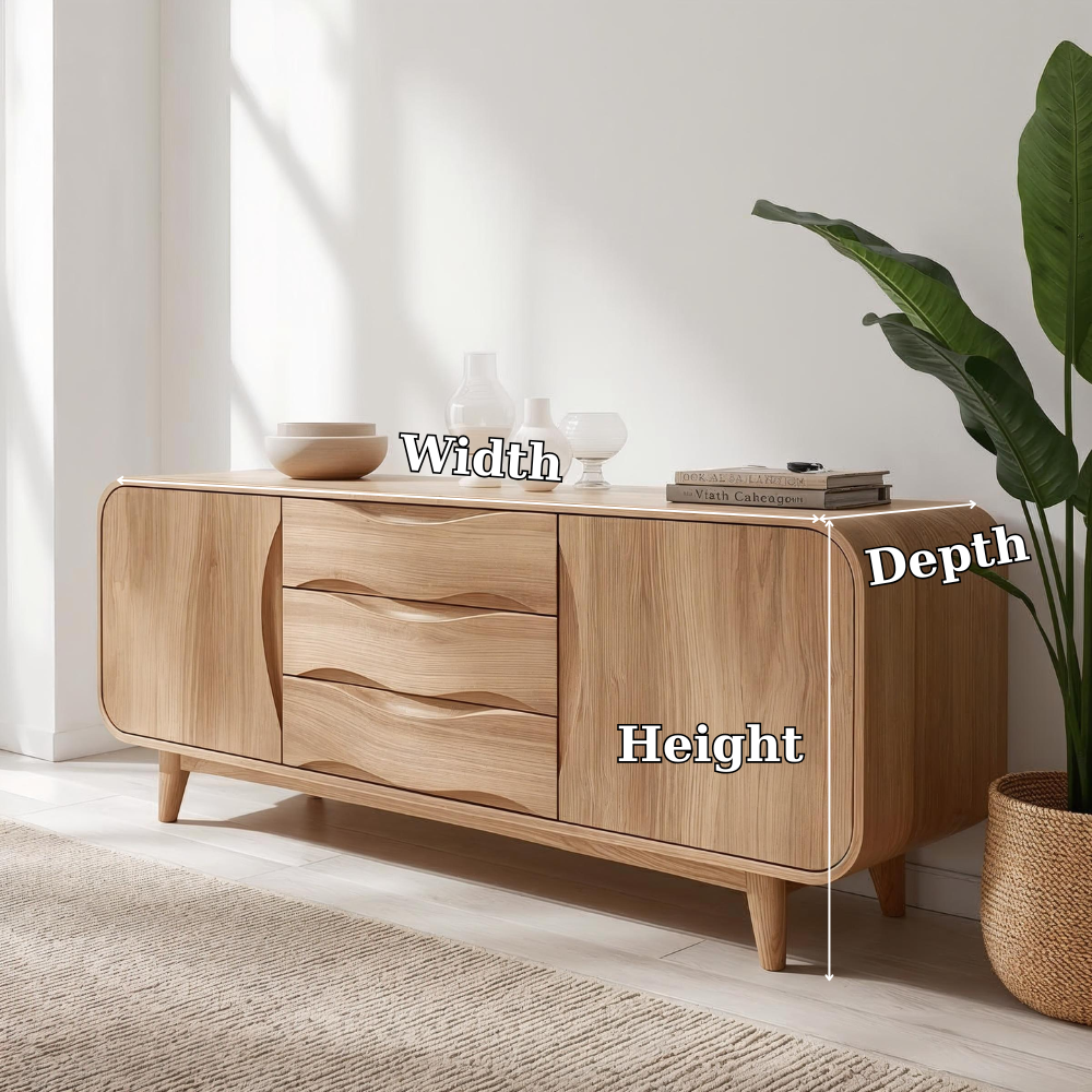 Solid Wood Console Table with Wave Drawers – Modern Entryway Storage Cabinet