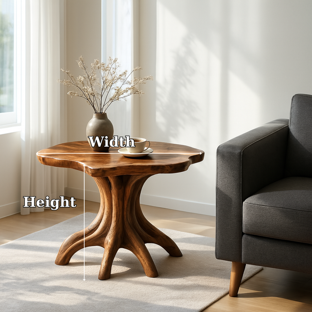 Handcrafted Solid Wood End Table – Organic Sculpted Table with Natural Live-Edge Design Kitchnce