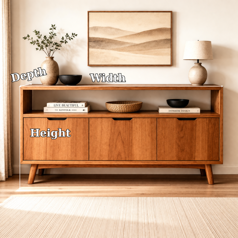 Solid Wood Console Cabinet with Open Shelf and 3 Doors – Modern Entryway Storage