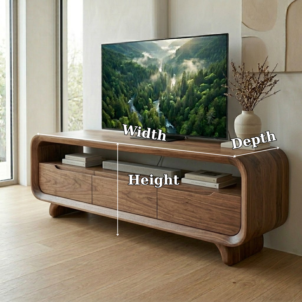 Solid Wood Media Console with Curved Edges – Modern TV Stand with Storage