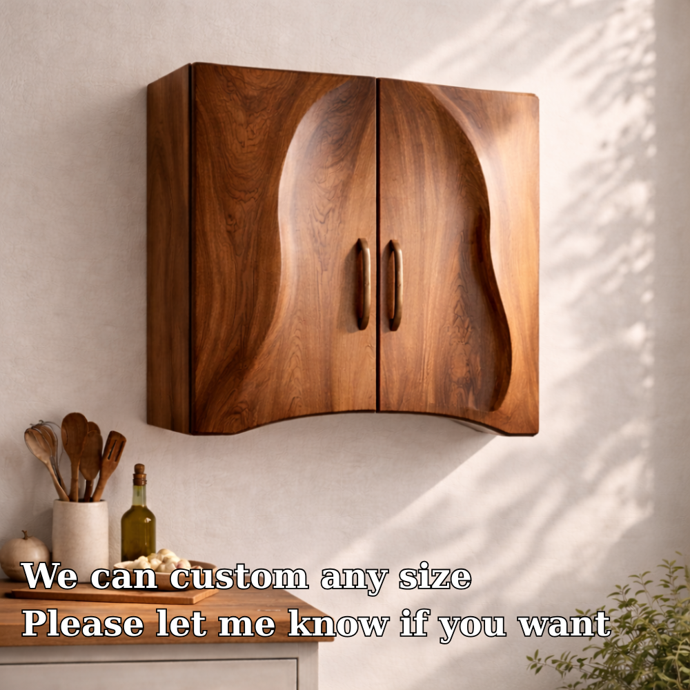 Solid Wood Kitchen Cabinet with Sculpted Curved Doors – Modern Wall Storage Cabinet