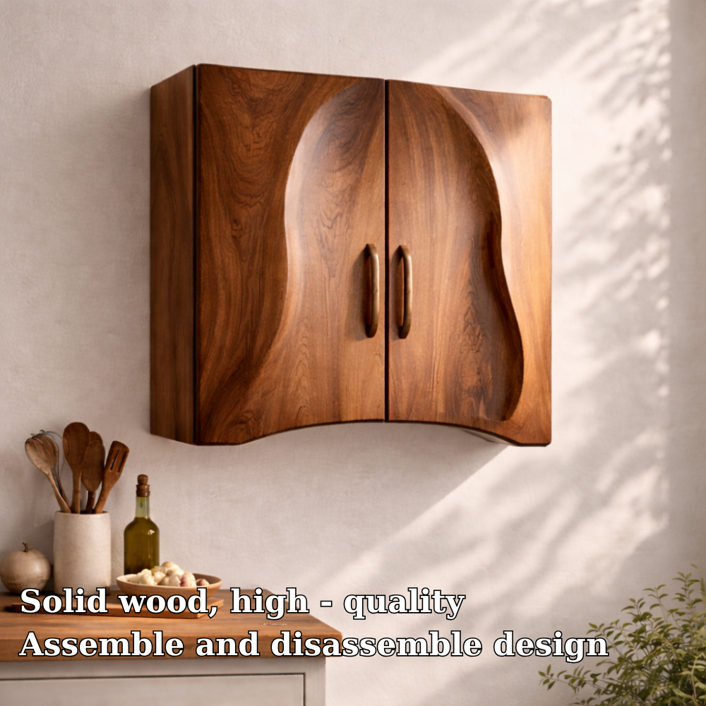 Solid Wood Kitchen Cabinet with Sculpted Curved Doors – Modern Wall Storage Cabinet