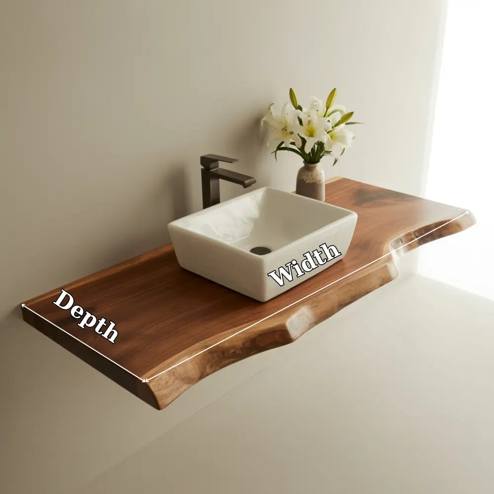 Live Edge Vanity Shelf | Solid Wood Floating Bathroom Countertop Kitchnce