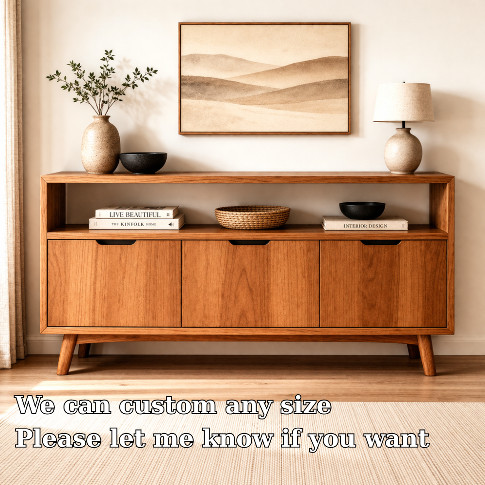 Solid Wood Console Cabinet with Open Shelf and 3 Doors – Modern Entryway Storage