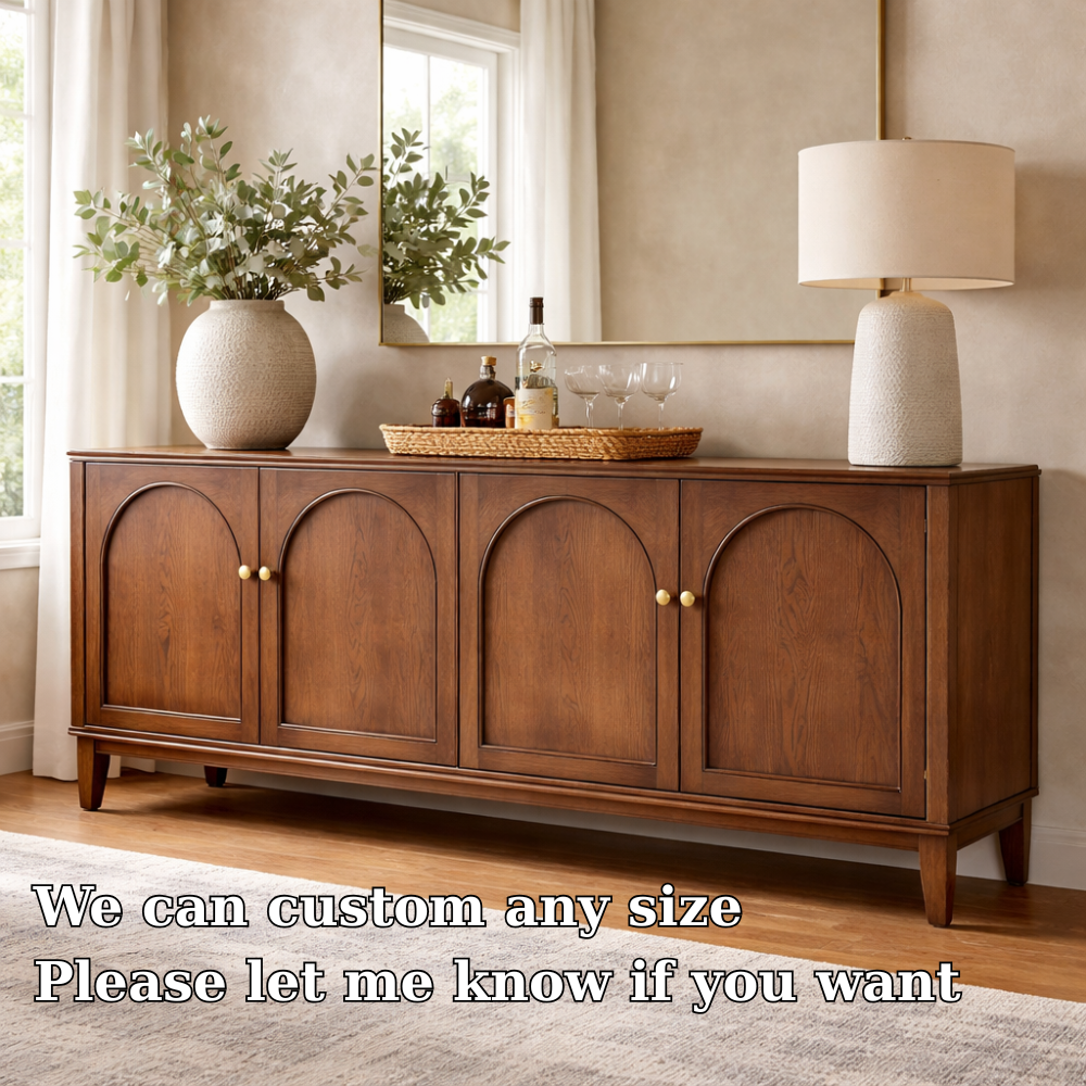 Solid Wood Console Cabinet with Arched Doors – Modern Storage Sideboard