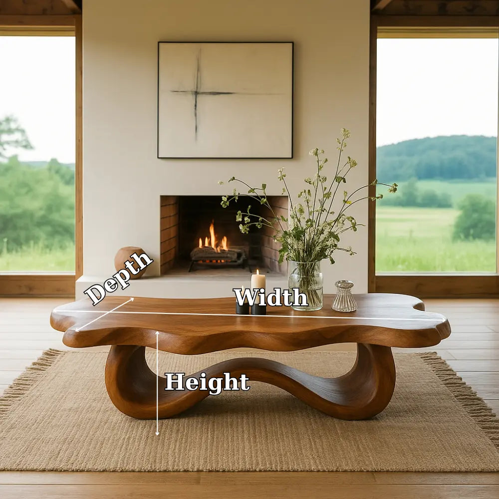 Handcrafted Solid Wood Coffee Table with Flowing Organic Design – Modern Sculptural Centerpiece Kitchnce