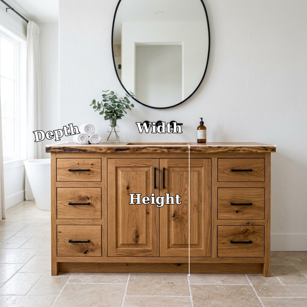Solid Wood Bathroom Vanity with Drawers & Cabinet – Rustic Modern Storage Base