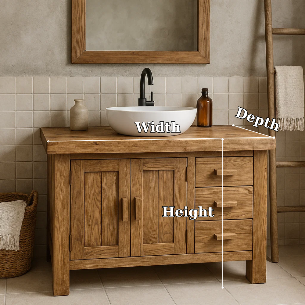 Solid Wood Bathroom Vanity Oak Farmhouse Single Sink with Cabinet and Drawers