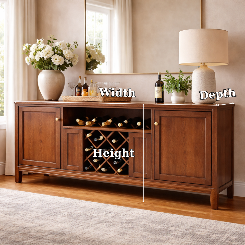 Solid Wood Console Cabinet with Wine Rack and Storage Doors