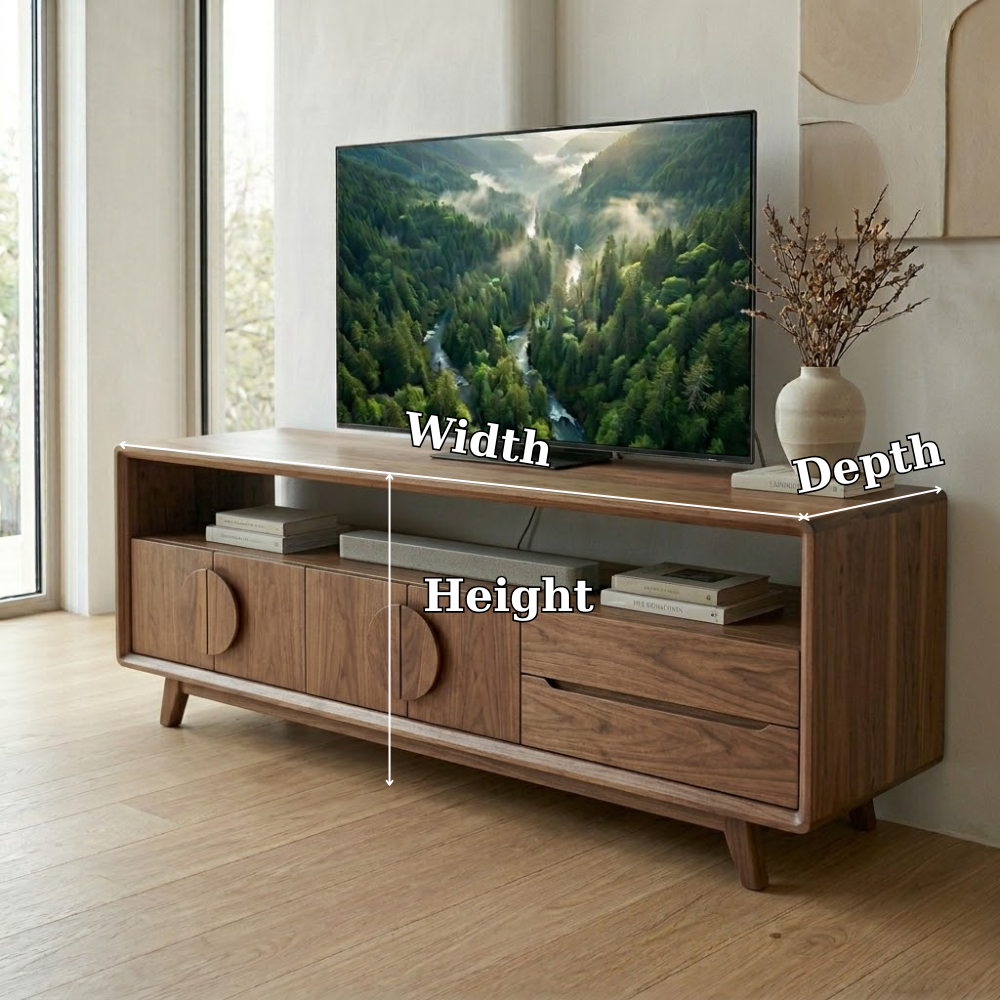 Mid Century Solid Wood Media Console with Storage – Modern TV Stand Cabinet