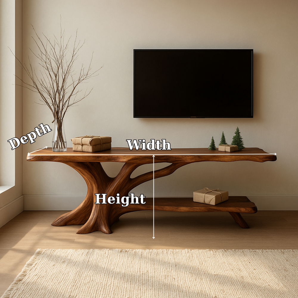 Handcrafted Solid Wood TV Stand – Organic Tree-Inspired Design for Modern Natural Living Spaces Kitchnce