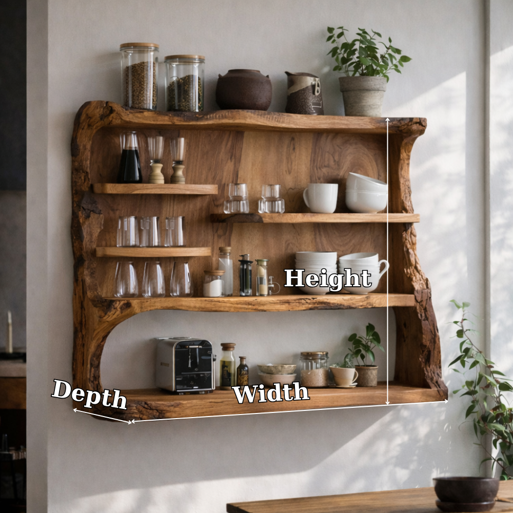 Live Edge Solid Wood Kitchen Cabinet | Modern Floating Shelf for Storage