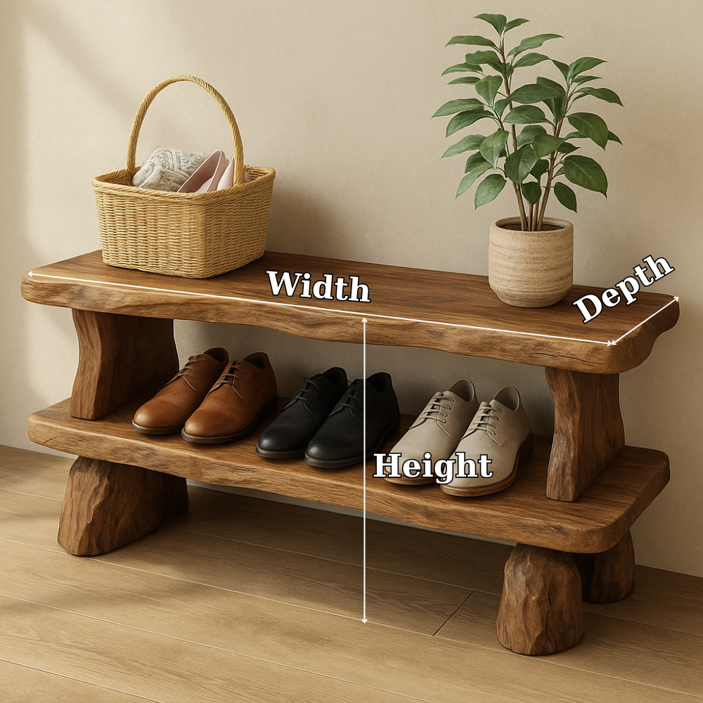 Handcrafted Solid Wood Bench with Storage Shelf – Rustic Entryway Furniture for Natural Home Decor Kitchnce
