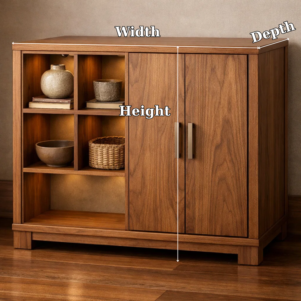 Mid-Century Modern Wood Console Cabinet with Open Shelves