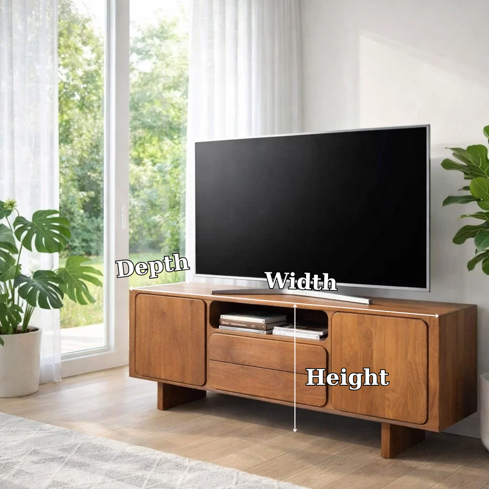 Solid Wood TV Console with Cabinets & Drawer – Modern Media Stand