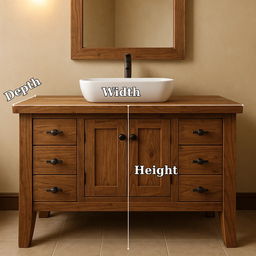 Solid Wood Bathroom Vanity Walnut Farmhouse Single Sink with Cabinet and Drawers