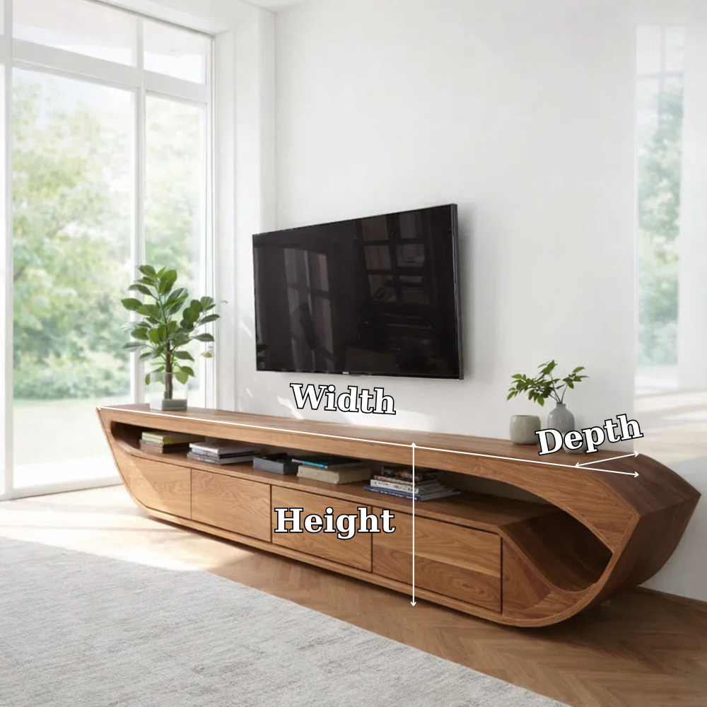 Solid Wood Media Console with Curved Ends & Drawers, Modern Low TV Stand