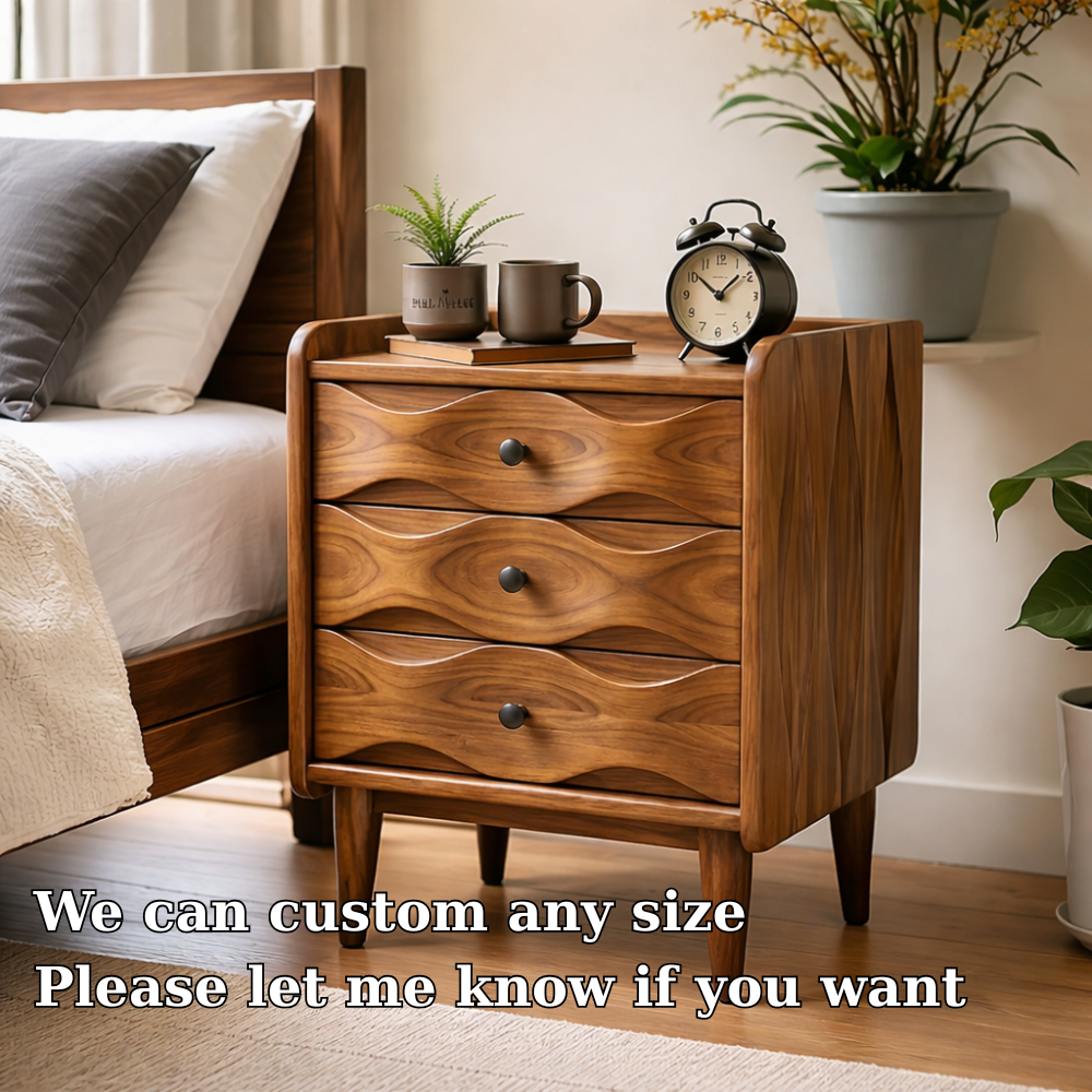Solid Wood 3 Drawer Nightstand – Mid Century Modern Bedside Table with Storage