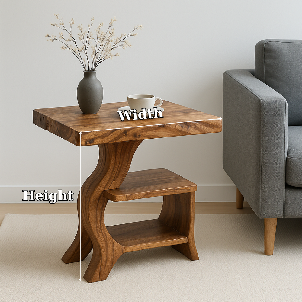 Handcrafted Solid Wood End Table – Organic Curved Design with Live-Edge Top Kitchnce