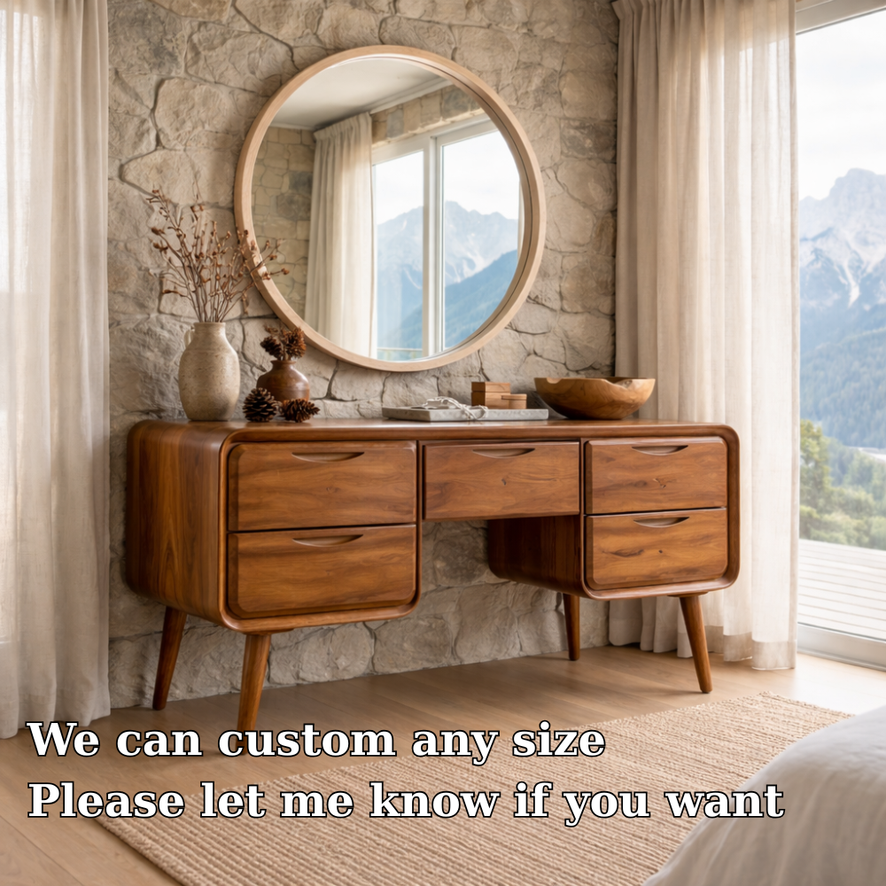 Solid Wood Makeup Vanity with 6 Drawers | Modern Minimalist Design for Bedroom