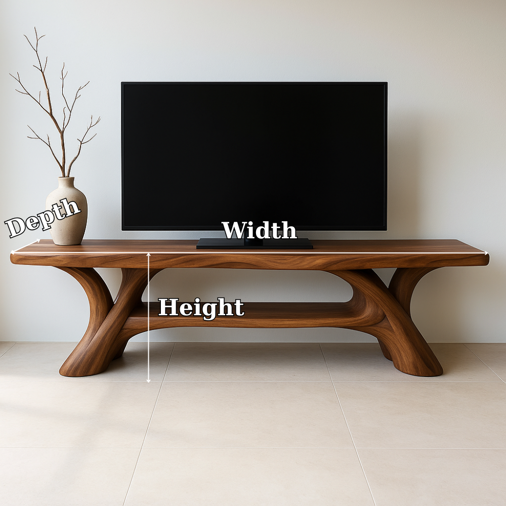 Handcrafted Solid Wood TV Stand – Sculptural Modern Design with Organic Smooth Form Kitchnce