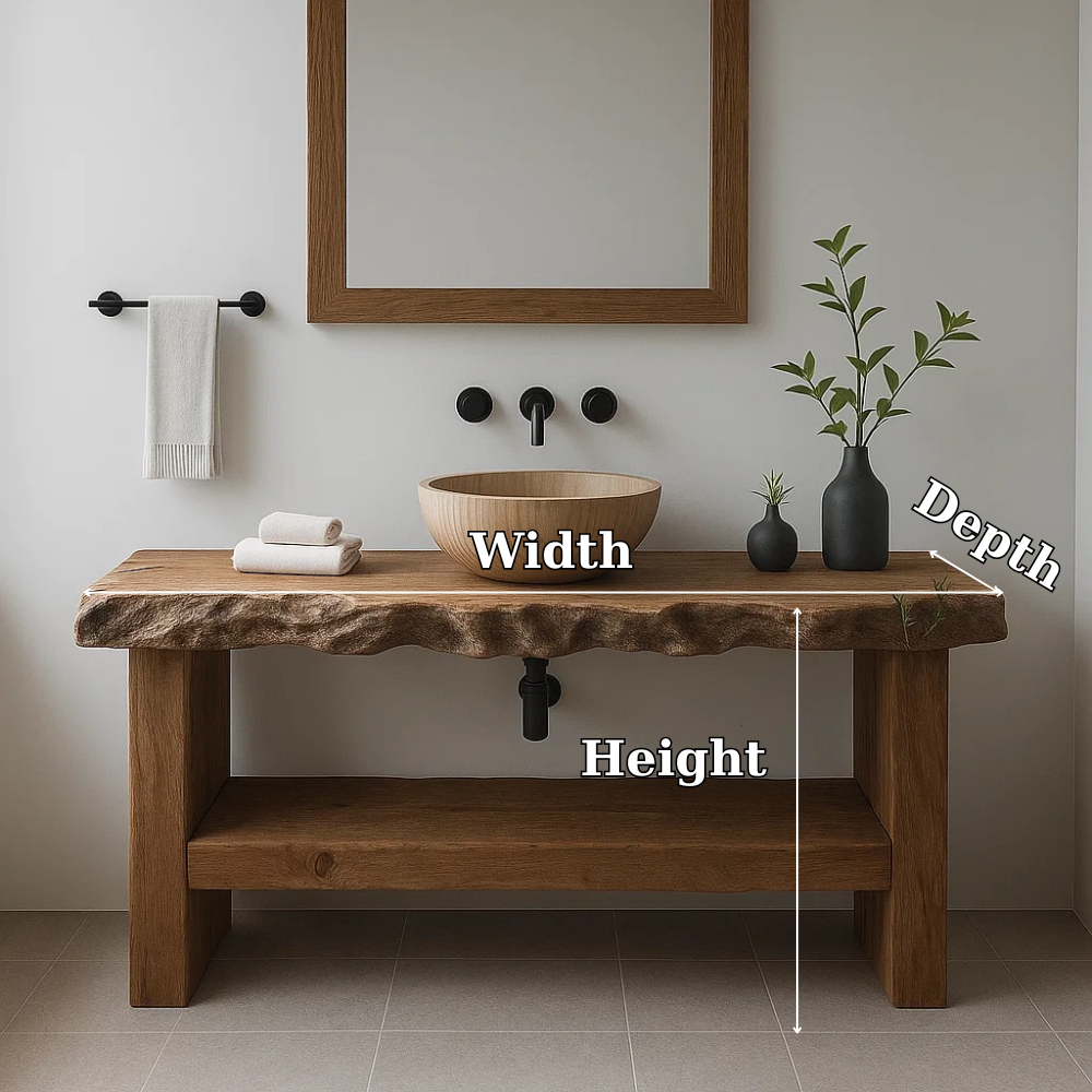 Live Edge Solid Wood Bathroom Vanity – Modern Rustic Wall-Mounted Vanity Sink