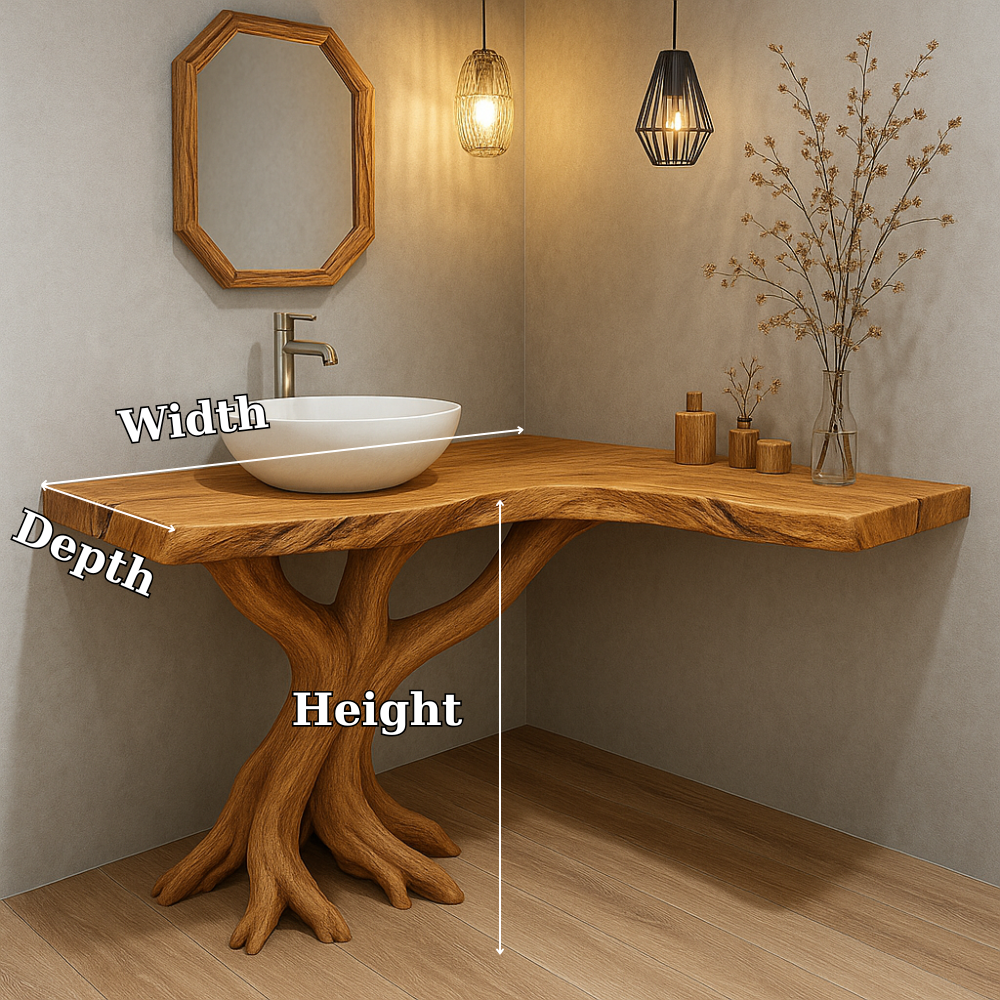 Handcrafted Solid Wood Bathroom Vanity – Sculptural Tree Root Base with Natural Live Edge Kitchnce