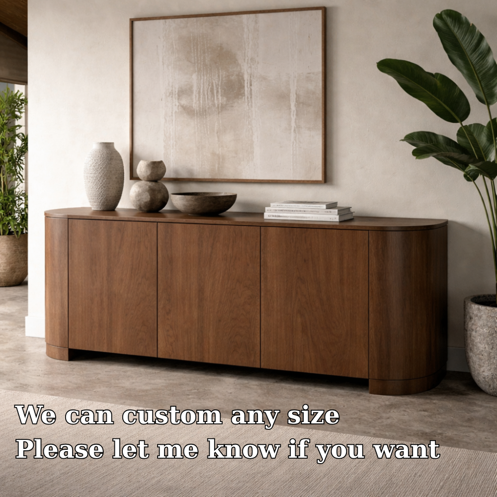 Modern Solid Wood Console Cabinet with Curved Edges and Hidden Storage