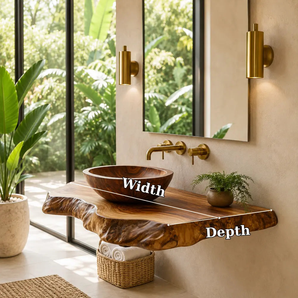 Double Live Edge Floating Vanity Shelf | Solid Wood Honey Bathroom Counter Kitchnce
