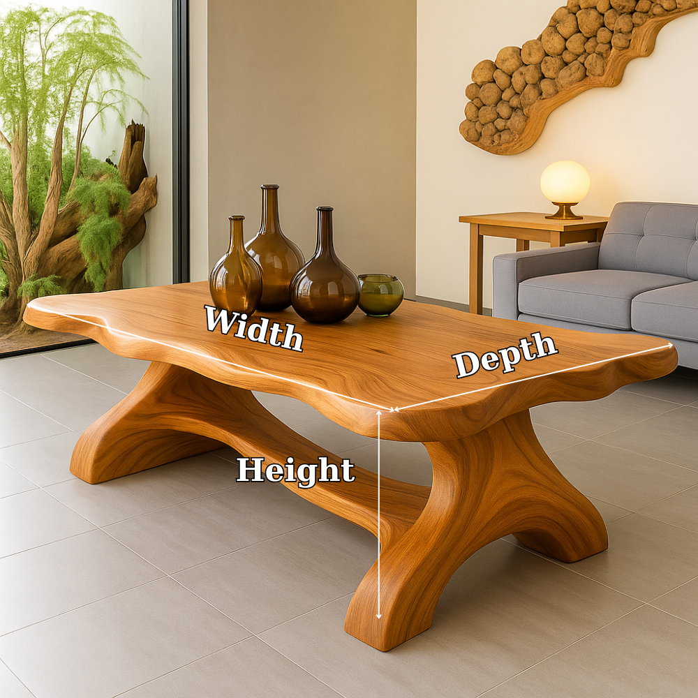 Handcrafted Solid Wood Coffee Table – Sculpted Organic Base with Live-Edge Style Top Kitchnce