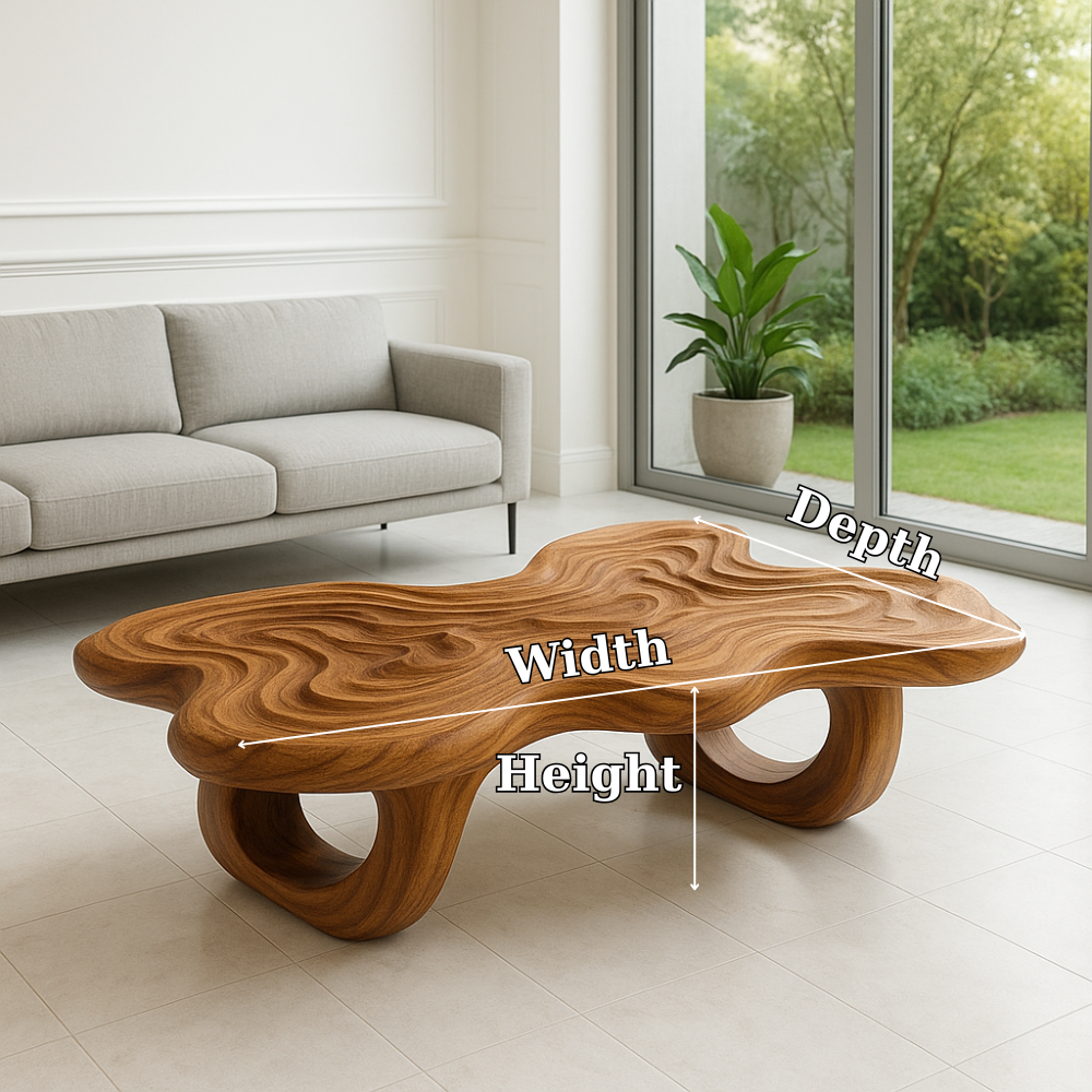 Handcrafted Solid Wood Coffee Table – Sculpted Organic Ripple Design Kitchnce