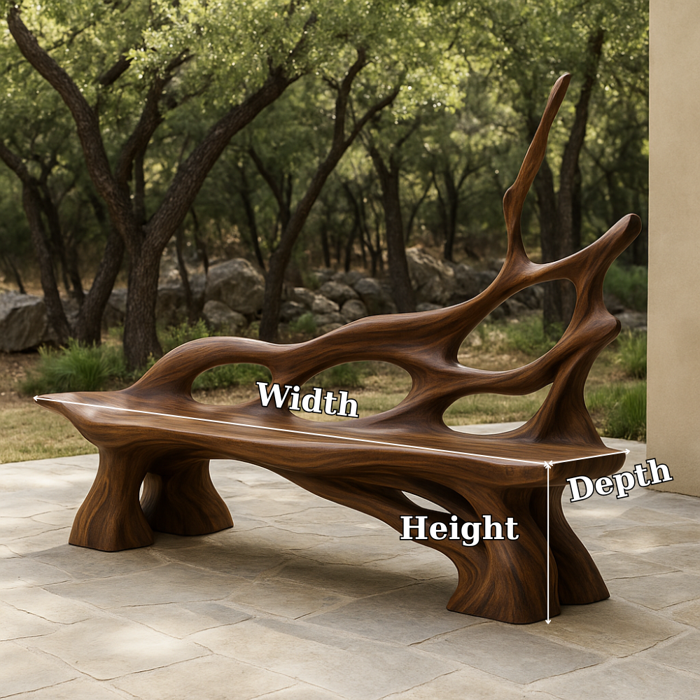Handcrafted Solid Wood Bench with Backrest – Artistic Organic Form for Indoor & Outdoor Kitchnce