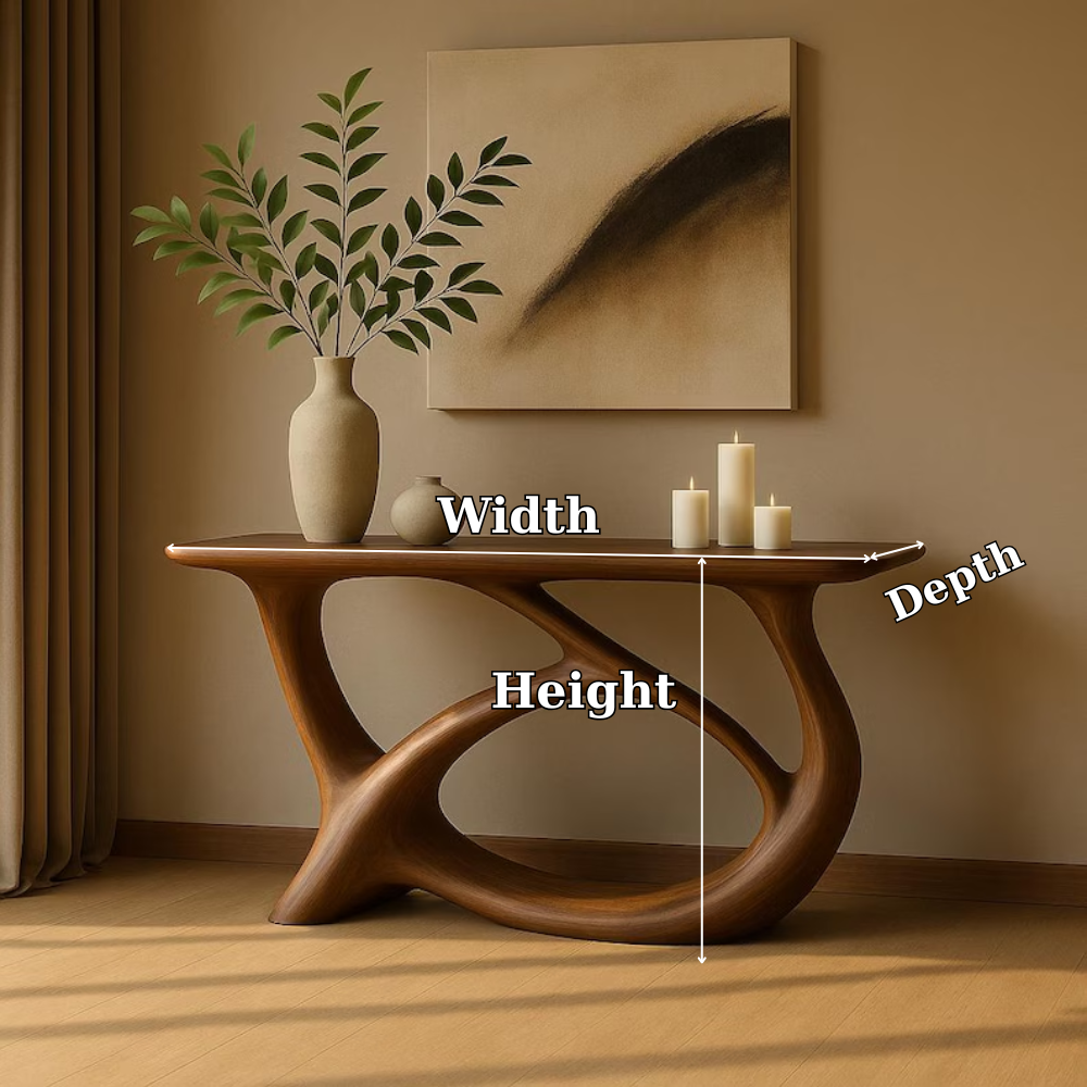 Handcrafted Solid Wood Console Table with Sculptural Flow Design – Modern Organic Art Kitchnce