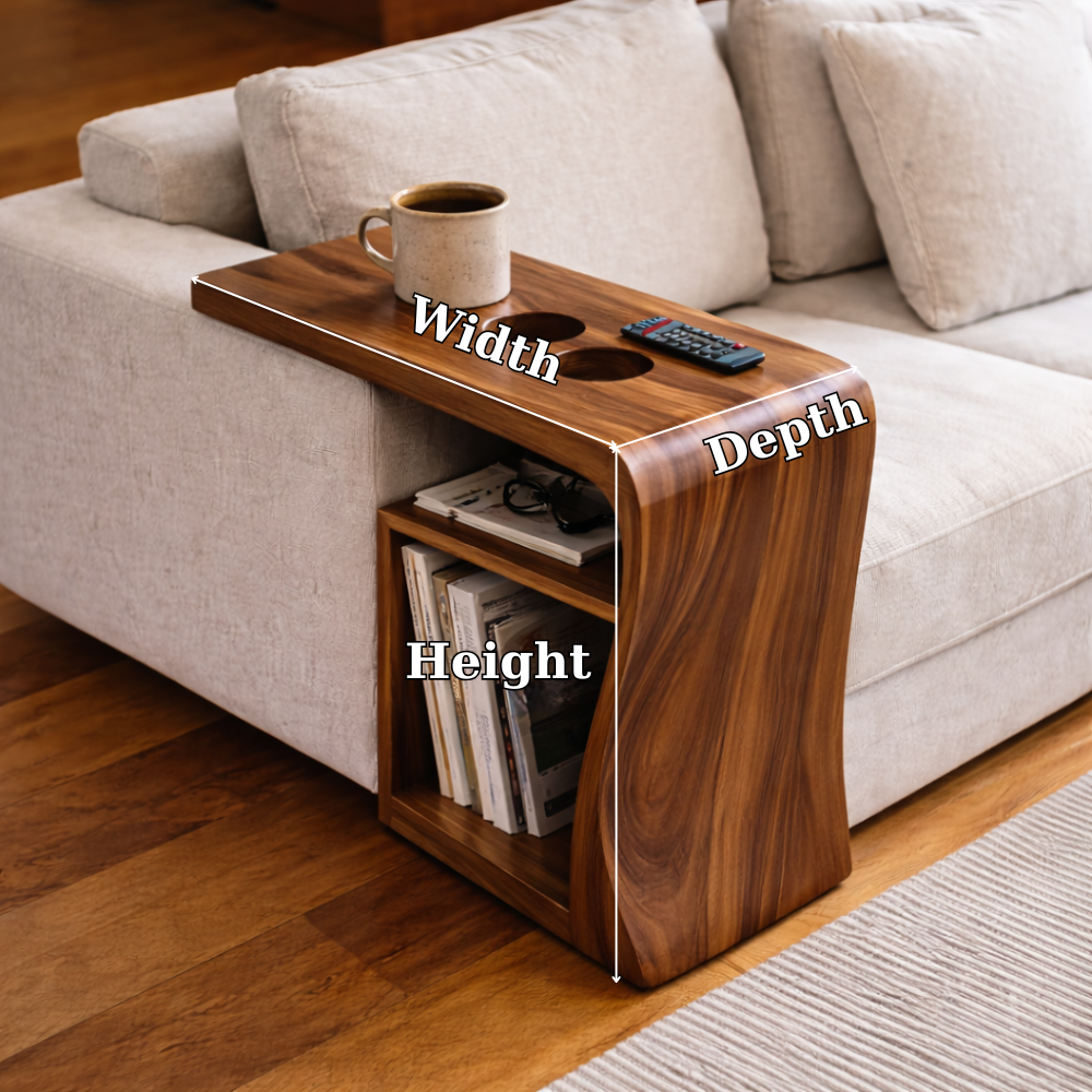 Solid Wood Sofa Armrest Table with Cup Holders and Storage – Couch Arm Tray Kitchnce