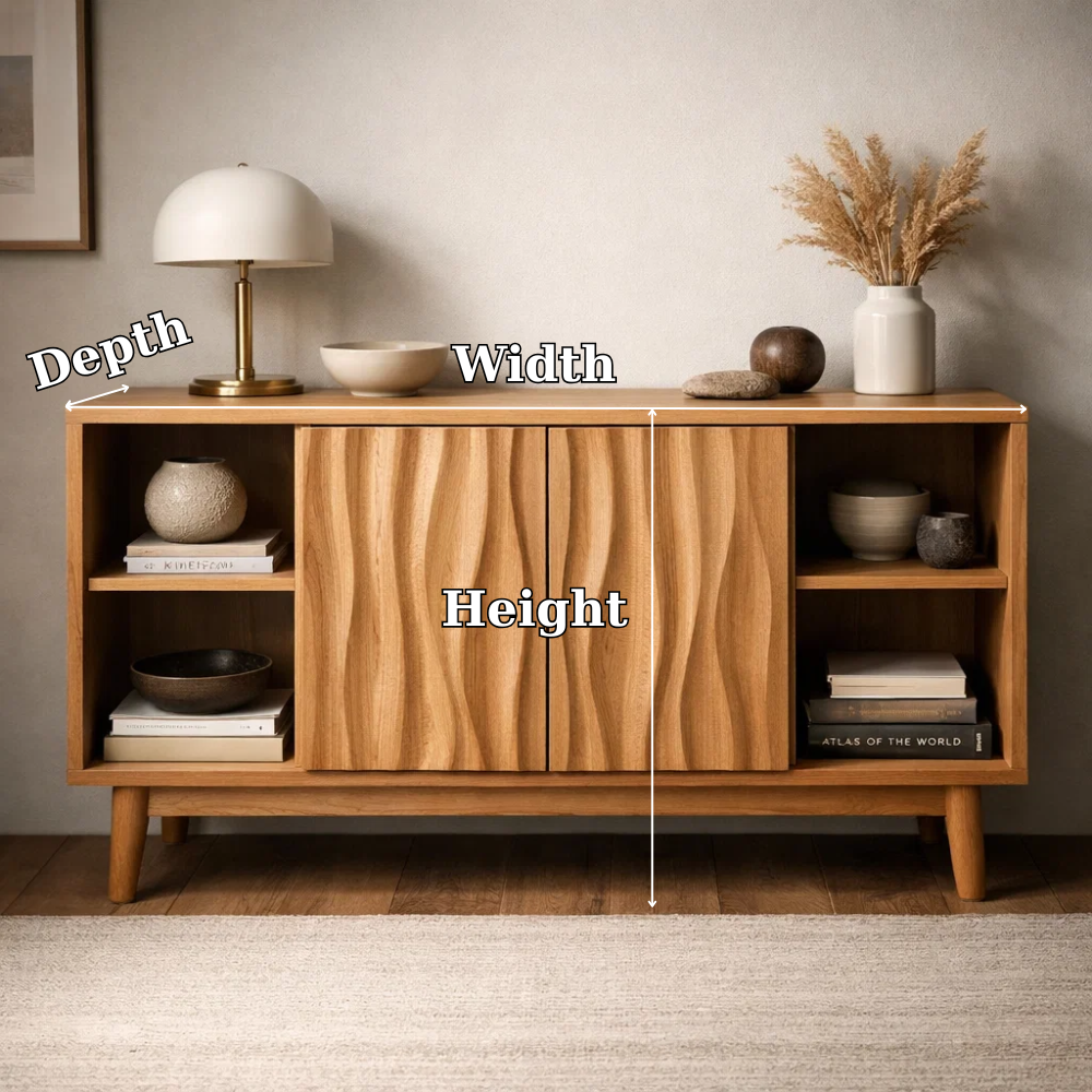 Elegant Solid Wood Console Cabinet with Wavy Doors - Stylish Storage for Living Room