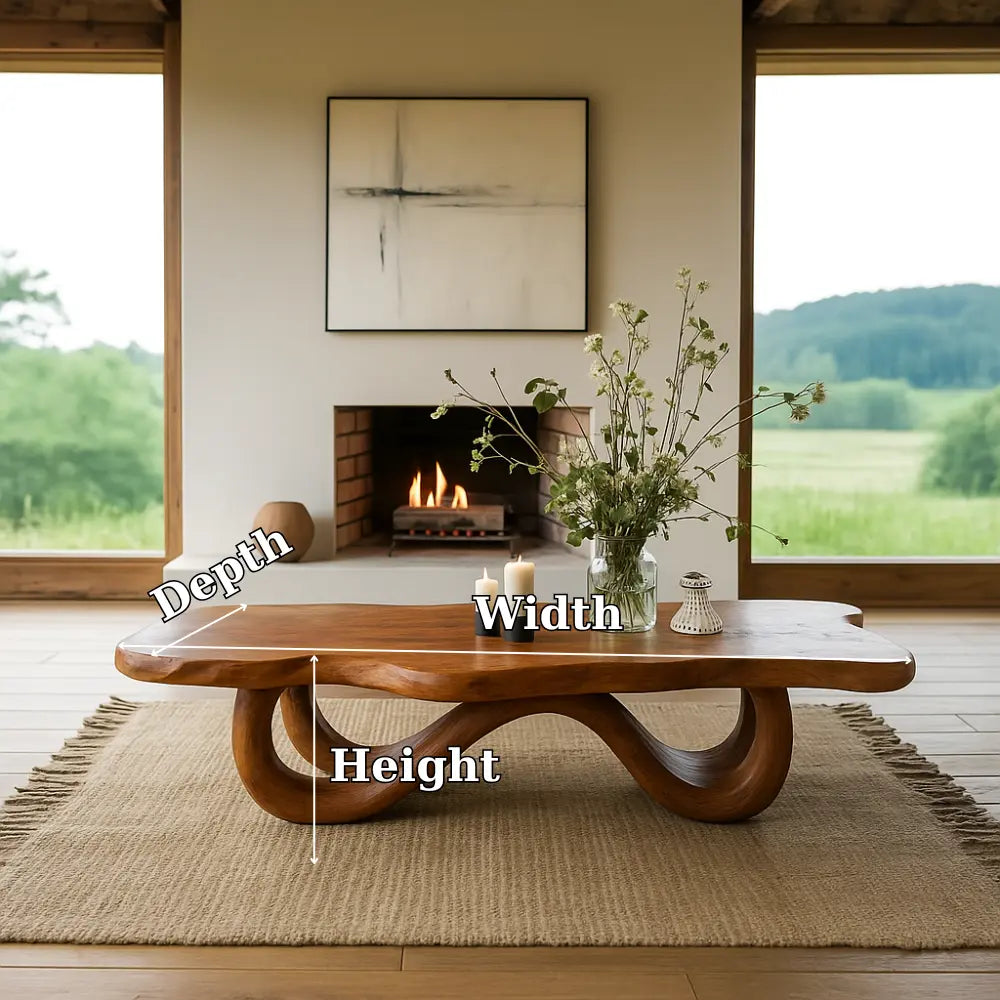 Handcrafted Solid Wood Coffee Table with Organic Curved Base – Modern Natural Centerpiece Kitchnce