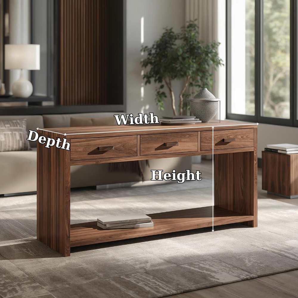 Solid Wood Console Table with Drawers and Shelf – Modern Entryway Storage Table