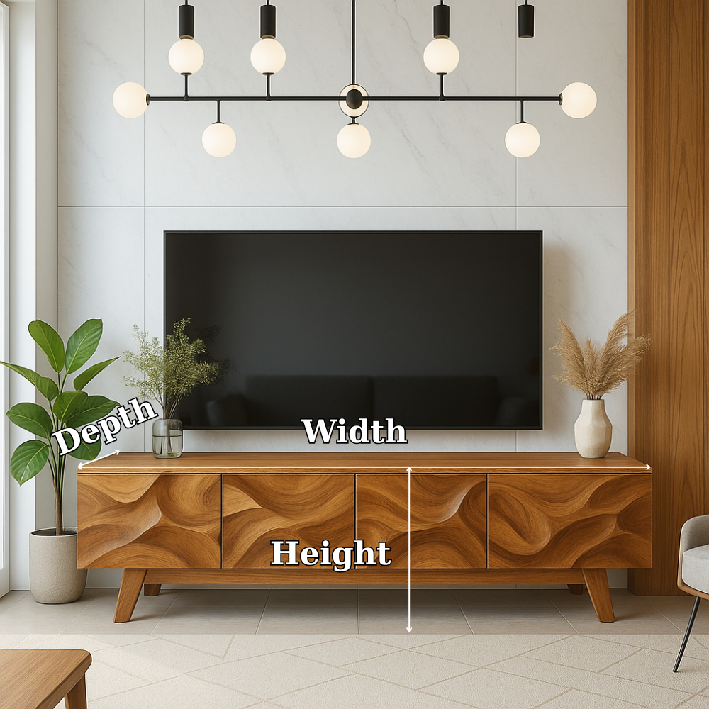 Solid Wood TV Stand Mid Century Modern Walnut Media Console with Storage Cabinet
