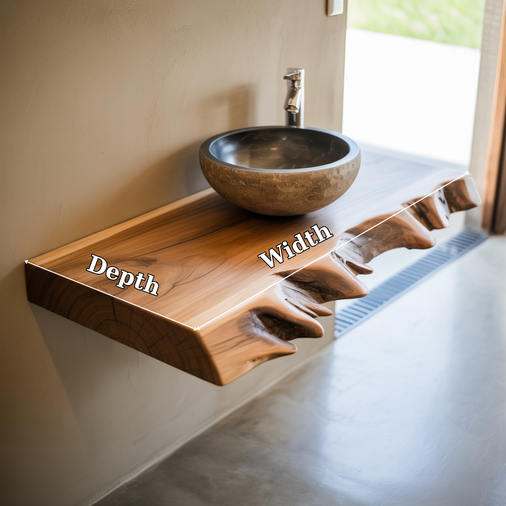 Live Edge Solid Wood Floating Bathroom Vanity – Rustic Wall Mounted Vanity Top