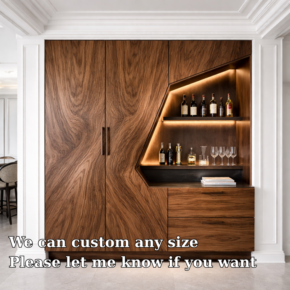 Modern Solid Wood Bar Cabinet with LED Shelf & Hidden Storage – Luxury Home Bar Unit