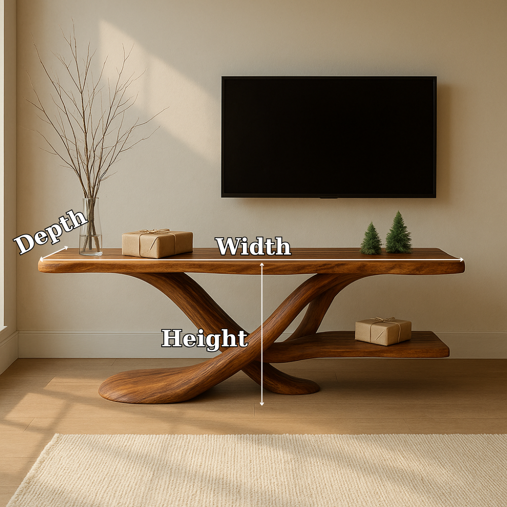 Handcrafted Solid Wood TV Stand – Modern Sculptural Design with Organic Flow and Natural Finish Kitchnce