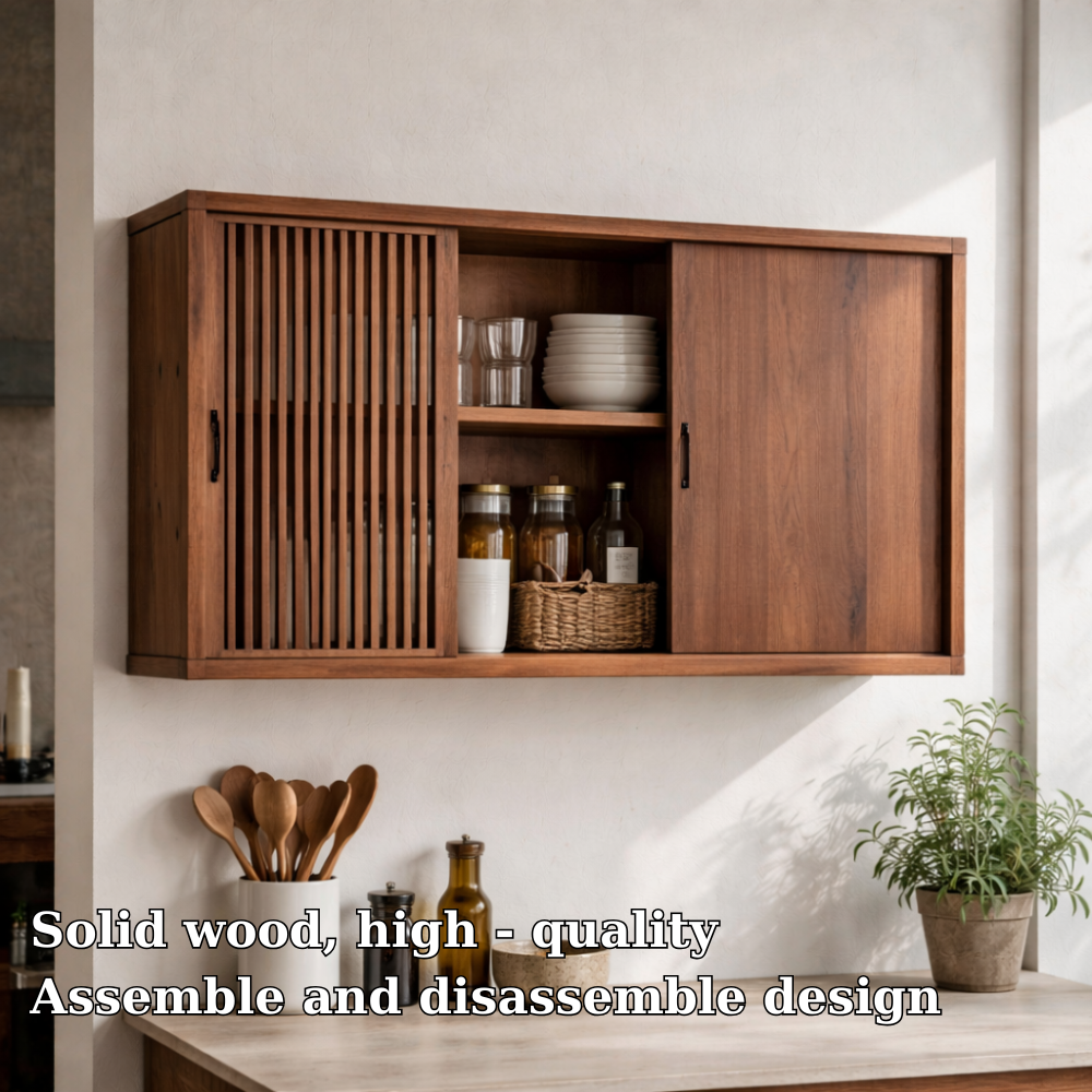 Wooden Kitchen Cabinet with Sliding Doors | Modern Wall-Mounted Storage