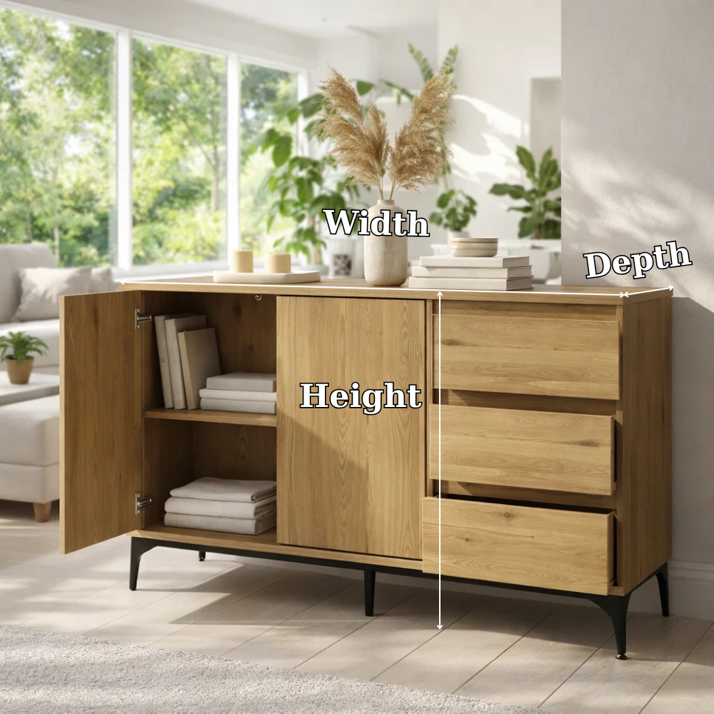 Solid Wood Sideboard Cabinet with Drawers and Shelves