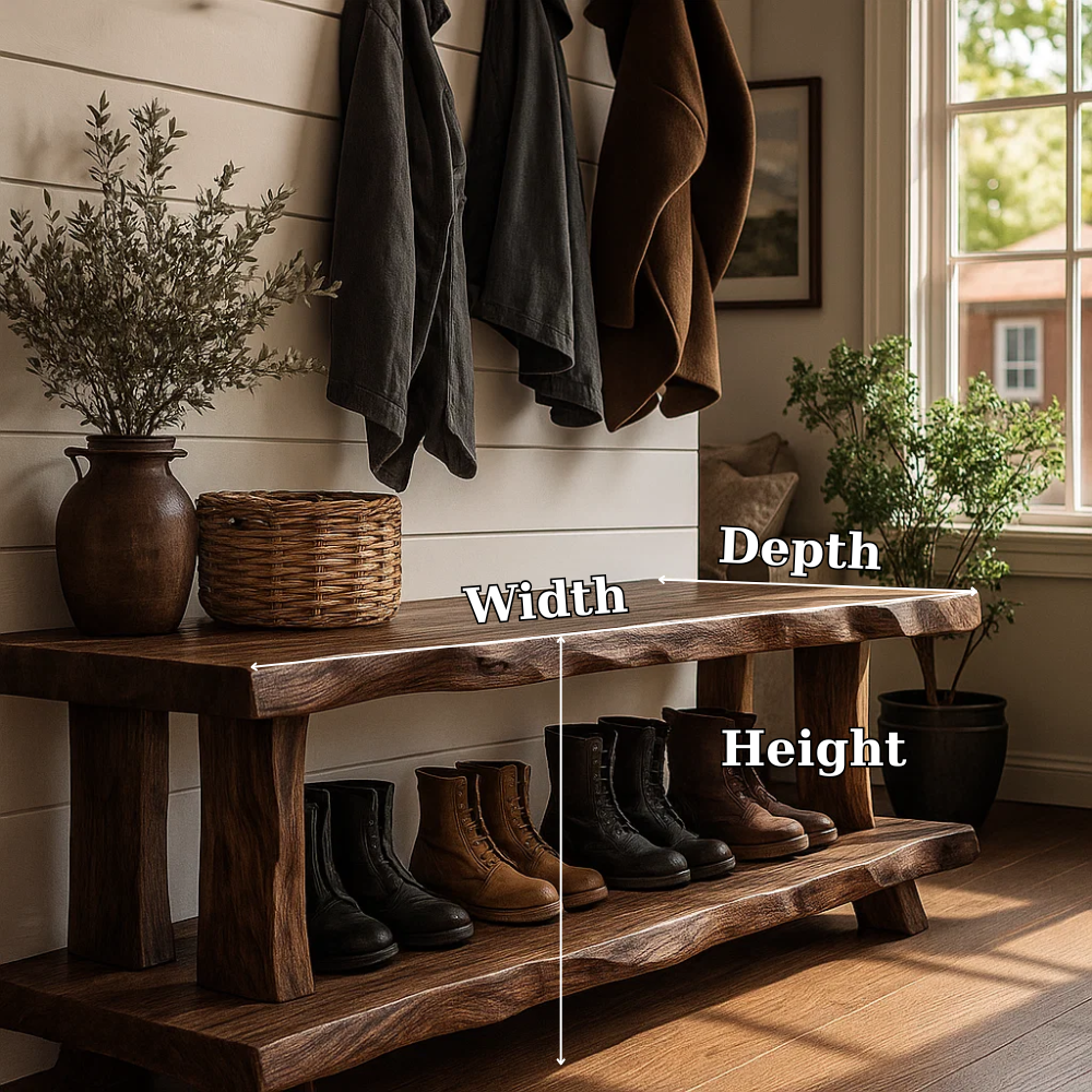 Solid Wood Entryway Bench with Shoe Storage Shelf Rustic Farmhouse Hallway Bench