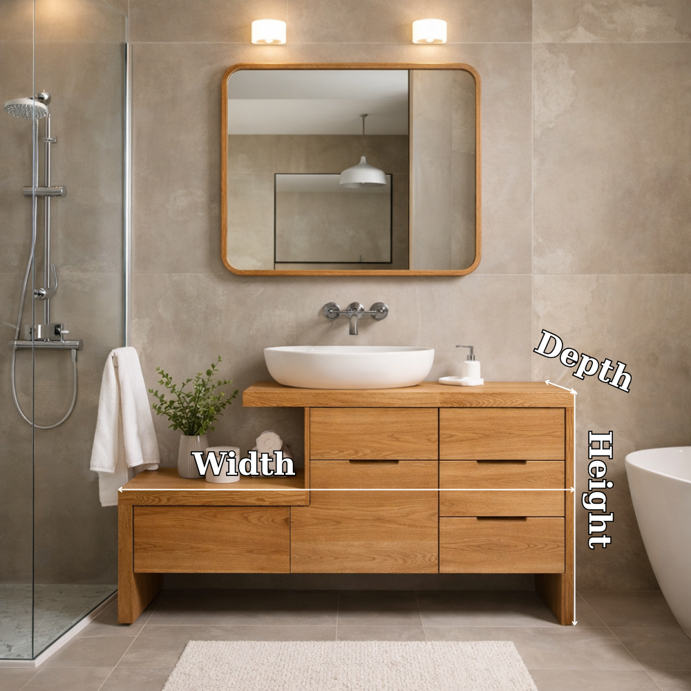 Modern Solid Wood Bathroom Vanity Cabinet with Drawers & Open Shelf Storage